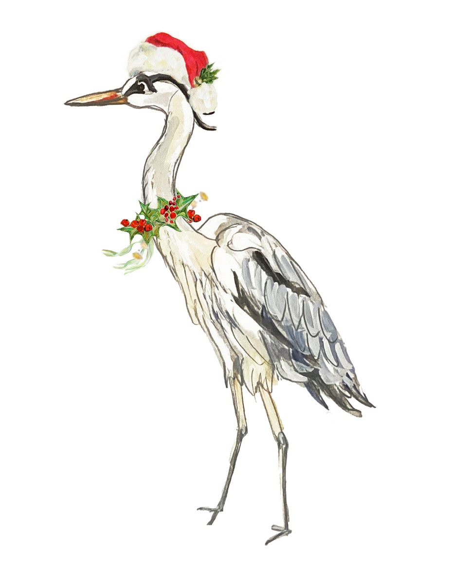 119 Holiday Heron with Wreath